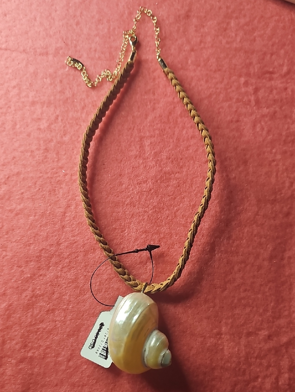NWT FREE PEOPLE 30Shell Pendant Braided Necklace - Brown and Gold